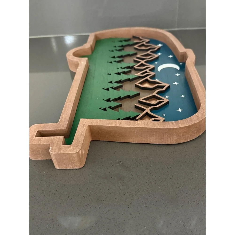 Young's Rustic 3D Layered Wood Camper Wall Art Mountain Forest Night Scene NEW
